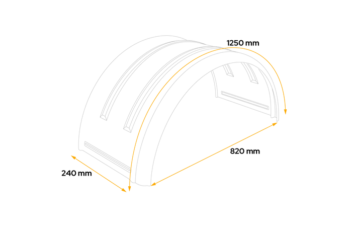 Trailer fender 13-15" DOMAR DK7110 wheel arch 820/240mm metal with rubber edge