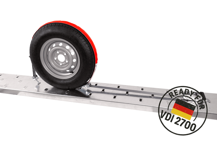 Set of four HEFFA CARLINE 130 trailer transport belts, wheel securing belts 2.8m/35mm/3t VDI 2700