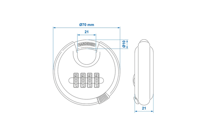 Round padlock with combination lock ProPlus 341317 shackle padlock with code 70mm